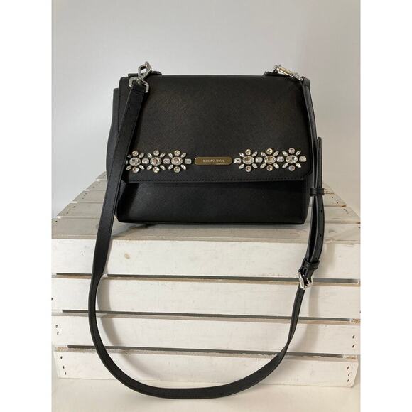 MICHAEL KORS SMALL SAFFIANO BEADED FLORAL CROSSBODY BAG ASIS - Picture 1 of 15